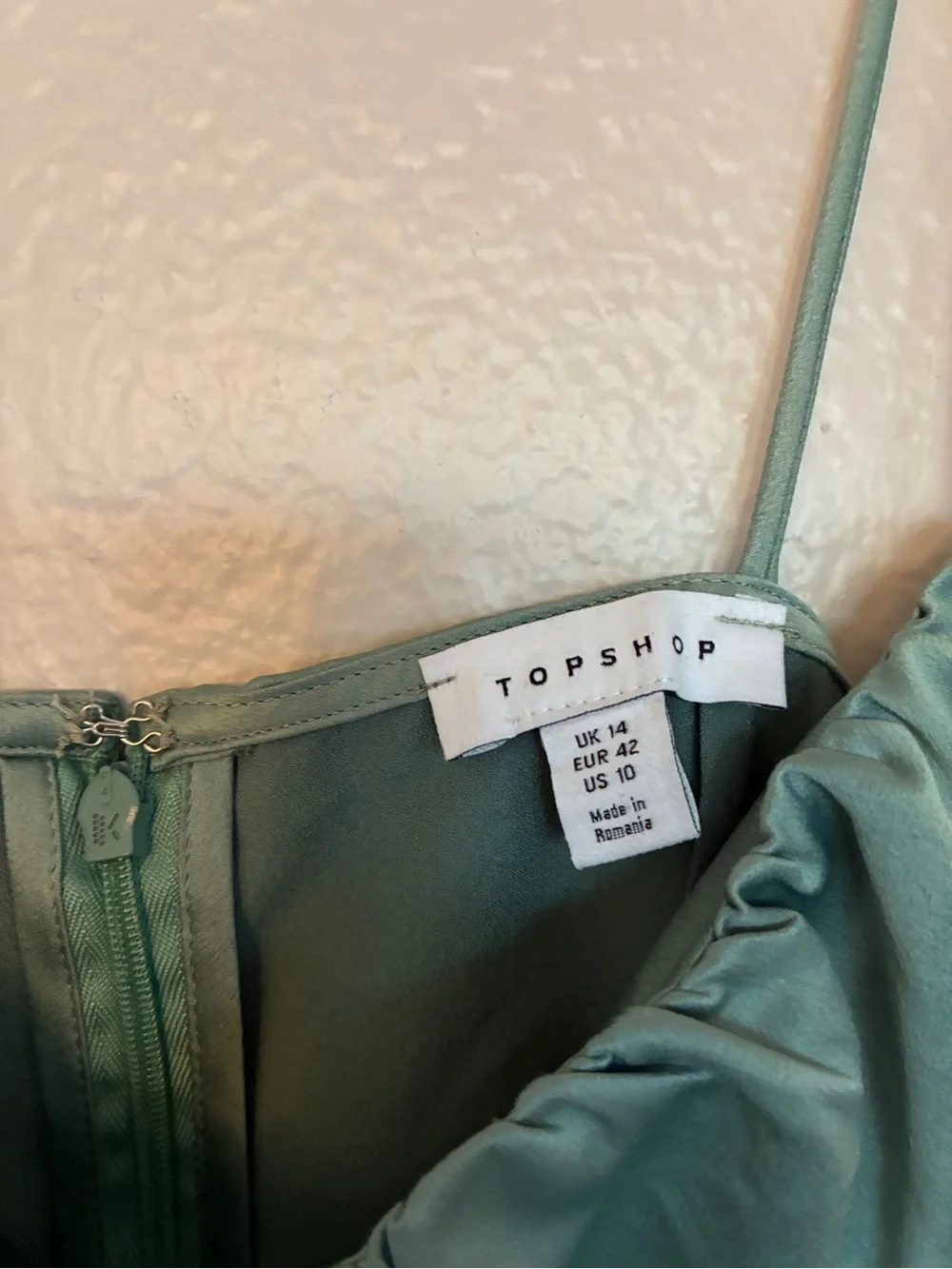 Topshop Silky Sage Green Satin Slip Dress Size 10 Party Cocktail Y2K Babydoll